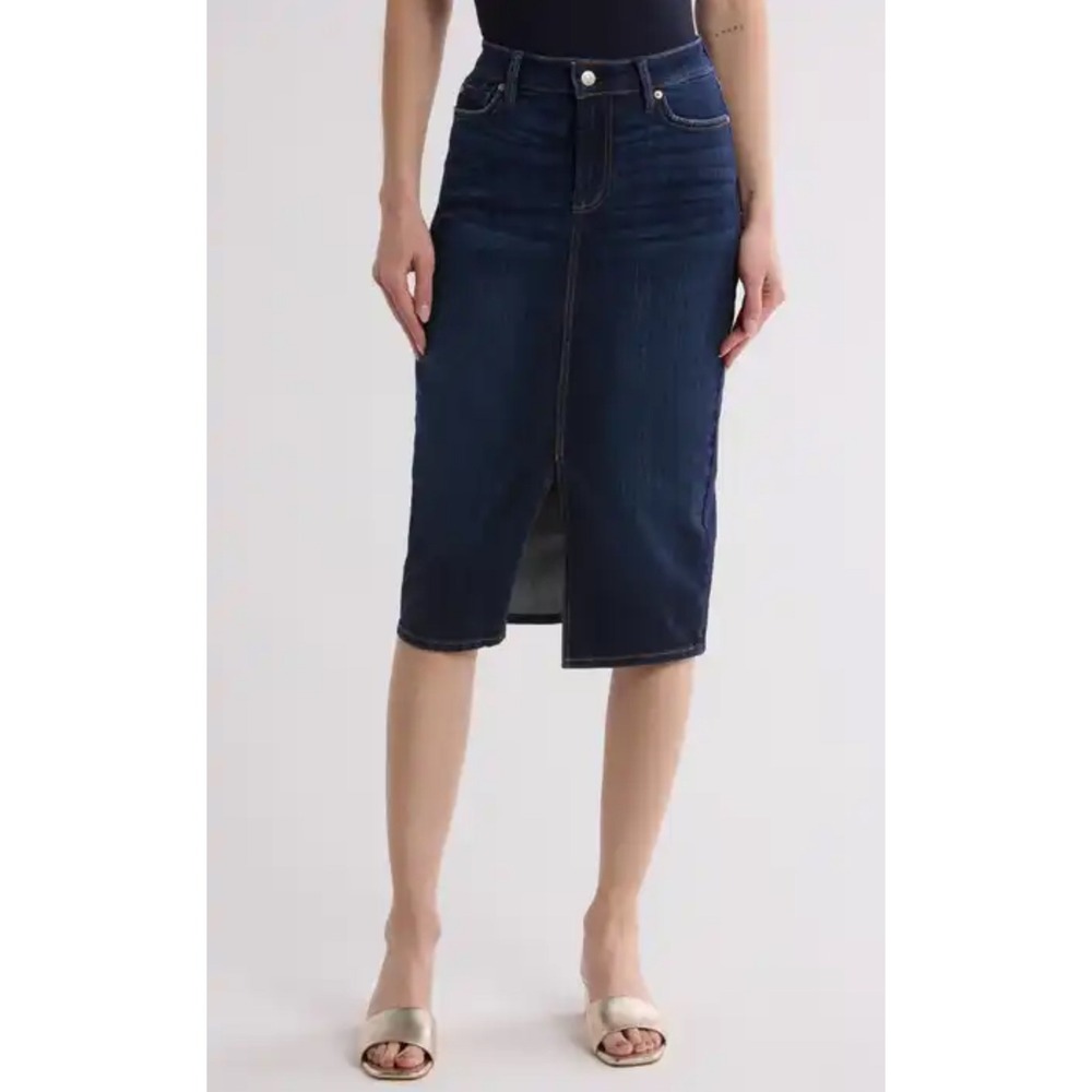 NWT 7 For All Mankind Easy Pencil Denim Skirt Dark Indigo Sz 31 $125